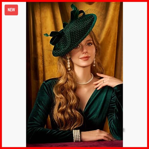 Large Velvet Fascinator Hat with Veil and Feathers for Special Occasions Lawliet Womens Velvet Veil Netting Wedding Occasion Church  main image 2